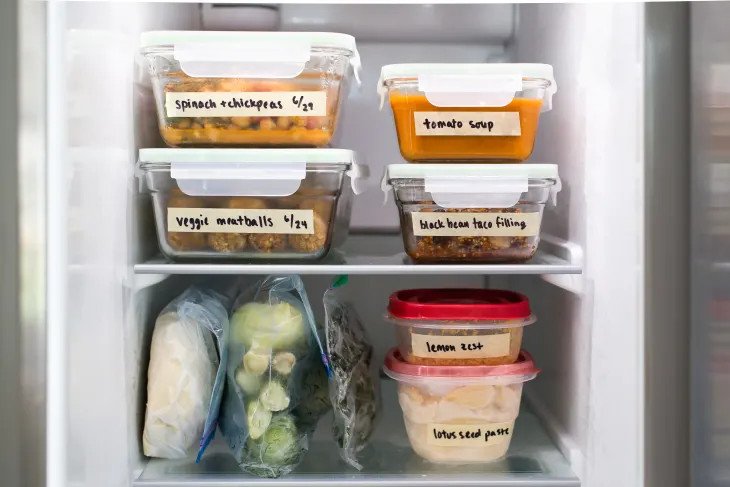 Dán nhãn và phân loại các đồ ăn tương tự nhau để tiết kiệm không gian cho tủ lạnh nhà bạn